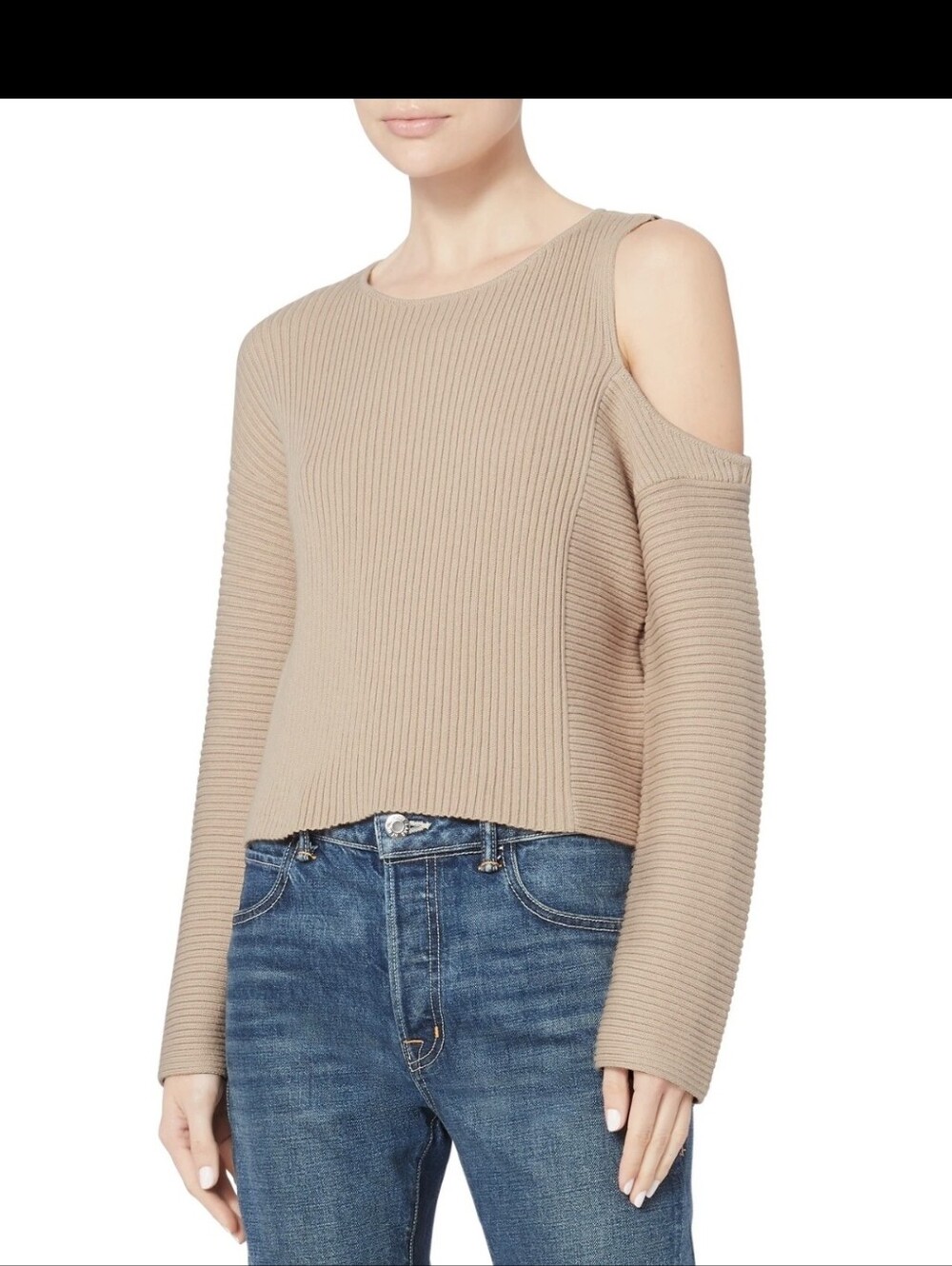 Off Shoulder Intermix Ribbed Knit Sweater  Size Small